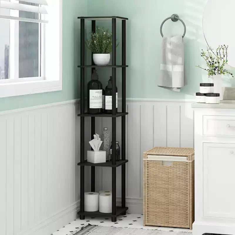 Libreria angolare quadrata a 5 ripiani, anti-ribaltamento, per bagno, armadio, ufficio, soggiorno e cucina