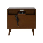 Margery Mid-century Modern 2 - Drawer End Table with Built-In Outlets and Cable Management and Open Shelf