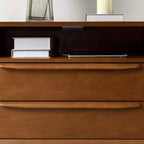 Margery Mid-century Modern 2 - Drawer End Table with Built-In Outlets and Cable Management and Open Shelf