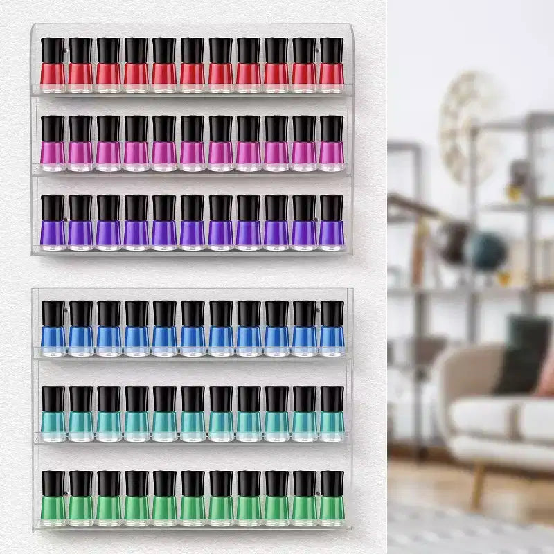 Espositore da parete a 6 ripiani in acrilico trasparente per smalti – Organizer elegante – Contiene fino a 90 flaconi di smalto