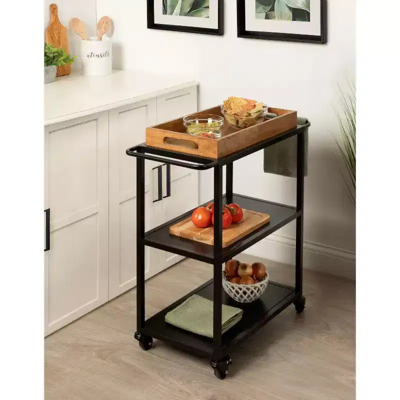 Carrello bar Kate and Laurel Giles rettangolare in metallo, 28x13x30, marrone rustico e nero
