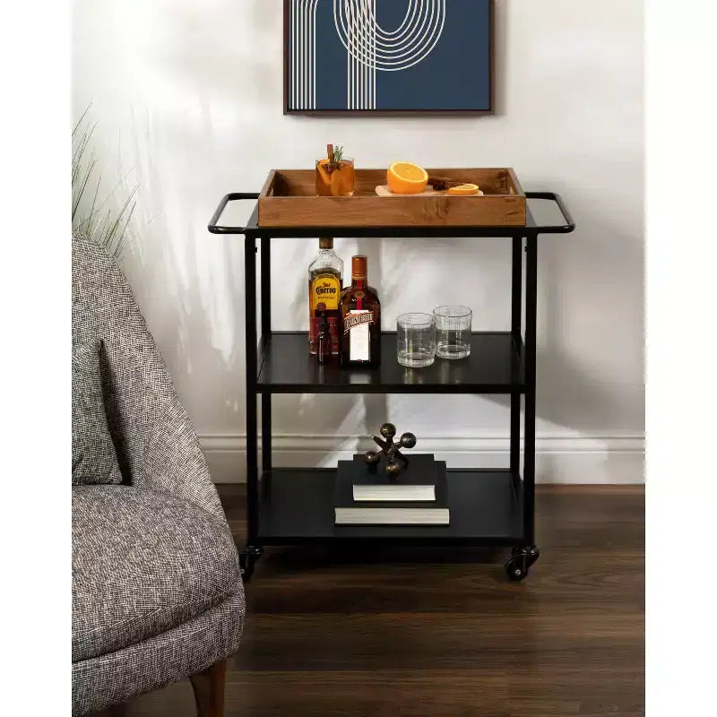 Carrello bar Kate and Laurel Giles rettangolare in metallo, 28x13x30, marrone rustico e nero